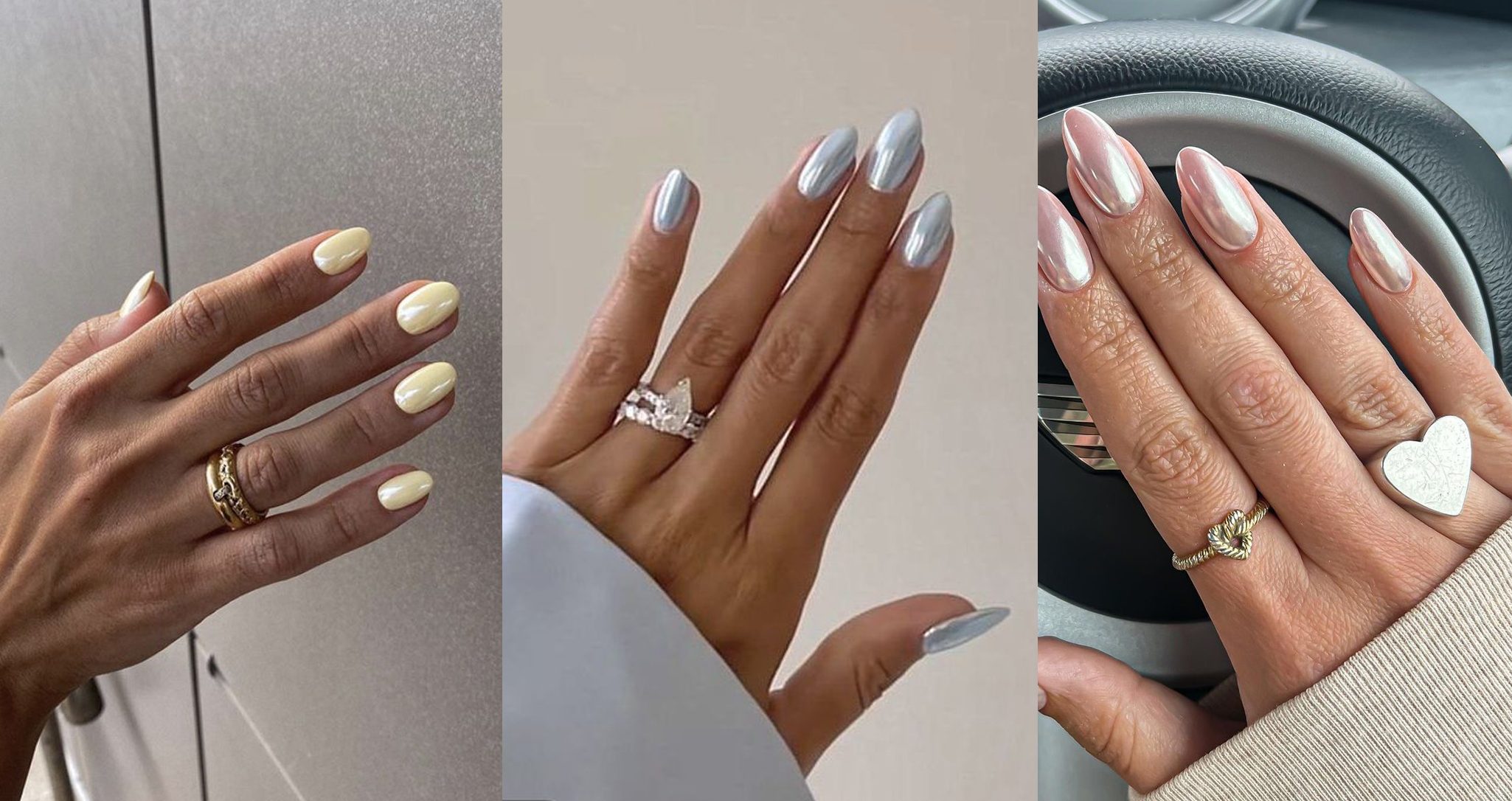 Spring 2024 nail trends chrome pastels