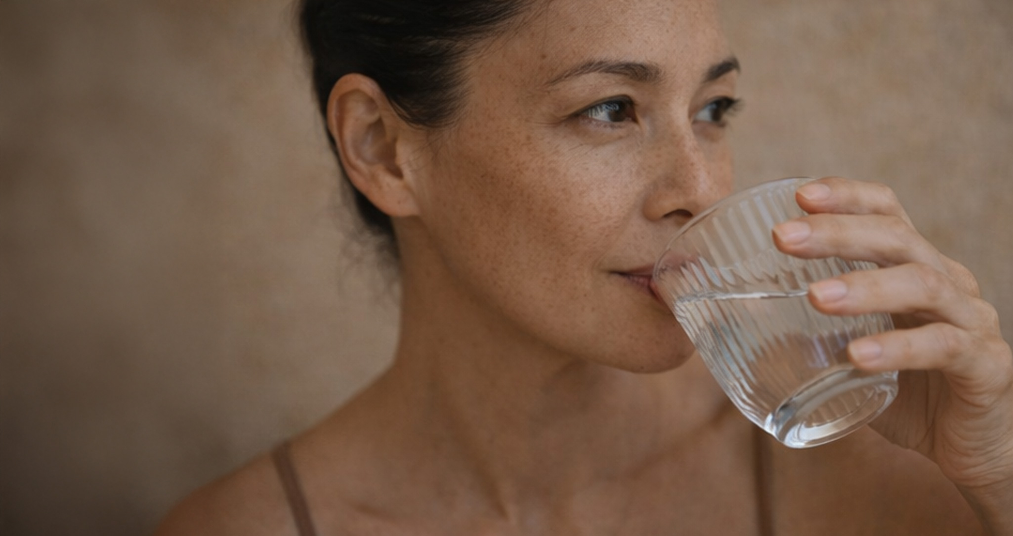 woman drinking marine collagen to support calmer skin